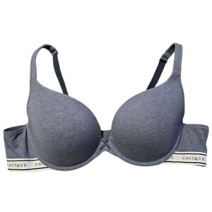 Cacique T-Shirt Bra Womens 46B Gray Boost Plunge Underwire Logo Spellout Classic